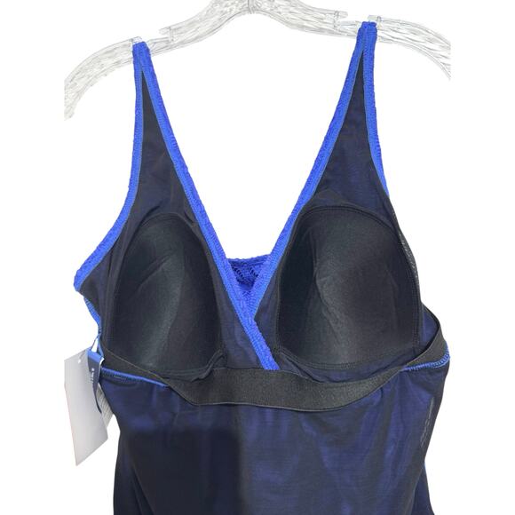 Swimsuits For All Women’s Plus Size 16 Crochet Chevron One Piece Swimdress Blue - Picture 8 of 12